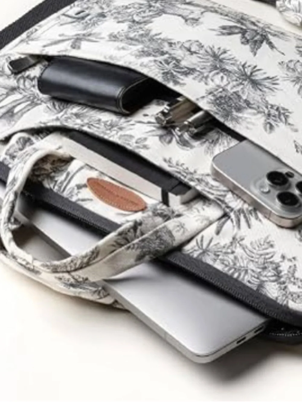 Maison d' Hermine Black and Cream Toile Laptop Bag